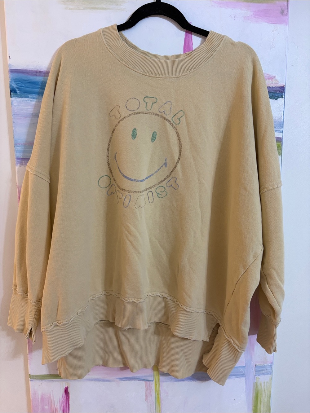 aerie Beige 'Total Optimist' Smiley Graphic Crewneck
